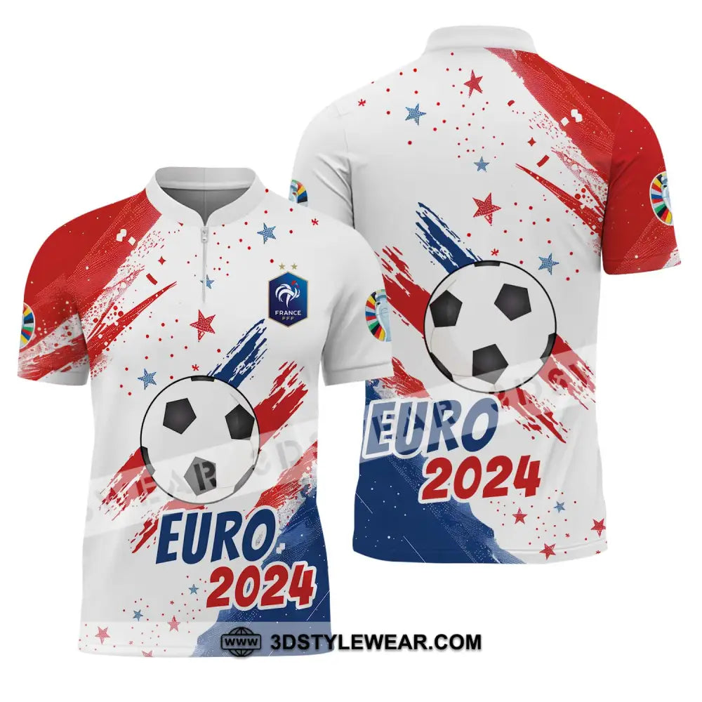 Unisex Shirt - Custom Name And Number France Team Light Stars Euro 2024 Zipper Polo / S T-Shirt