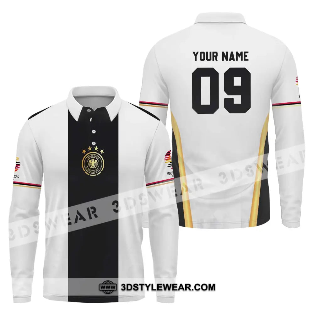 Unisex Shirt - Custom Name And Number Germany Black Line Euro 2024 Long Sleeve Polo / S T-Shirt