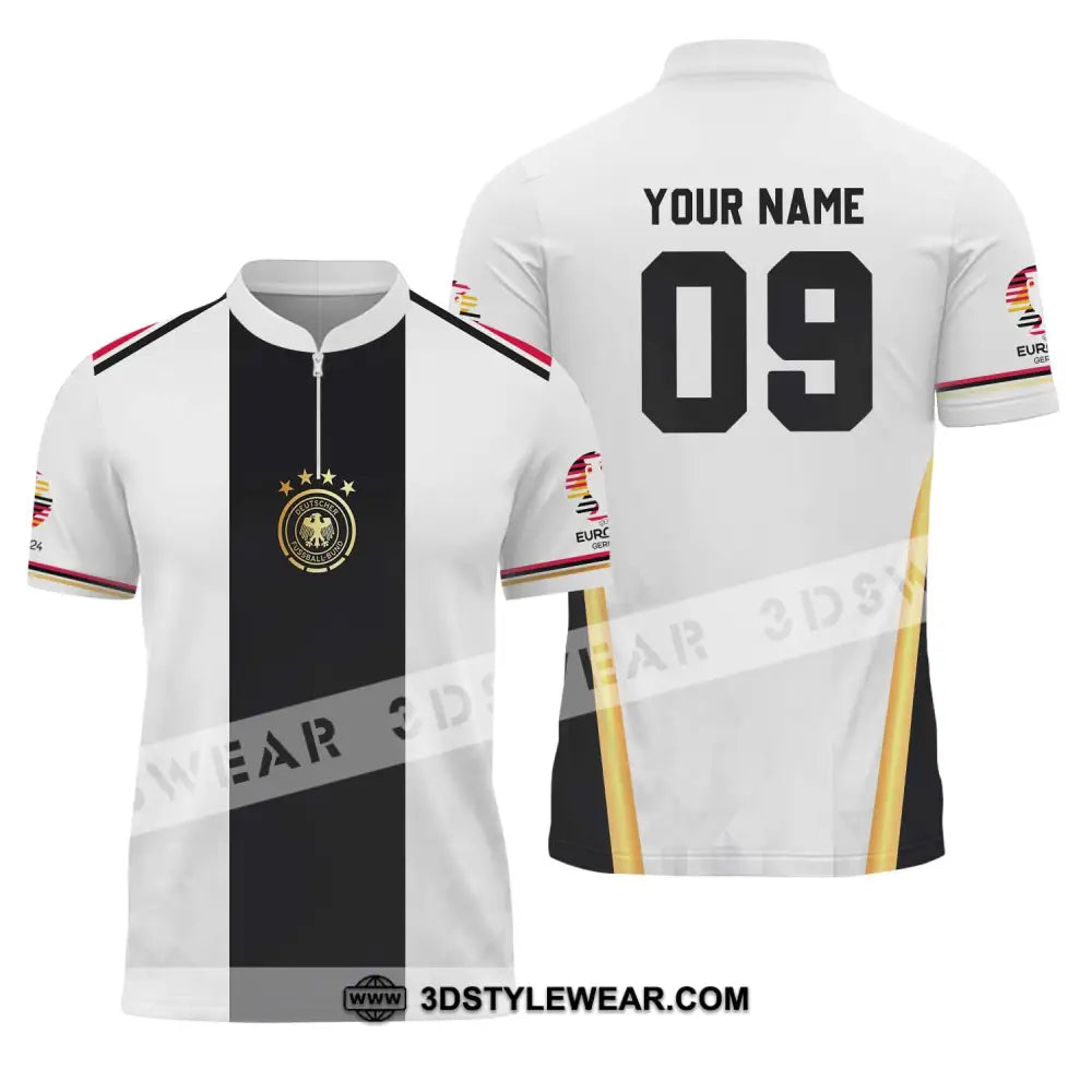 Unisex Shirt - Custom Name And Number Germany Black Line Euro 2024 Zipper Polo / S T-Shirt