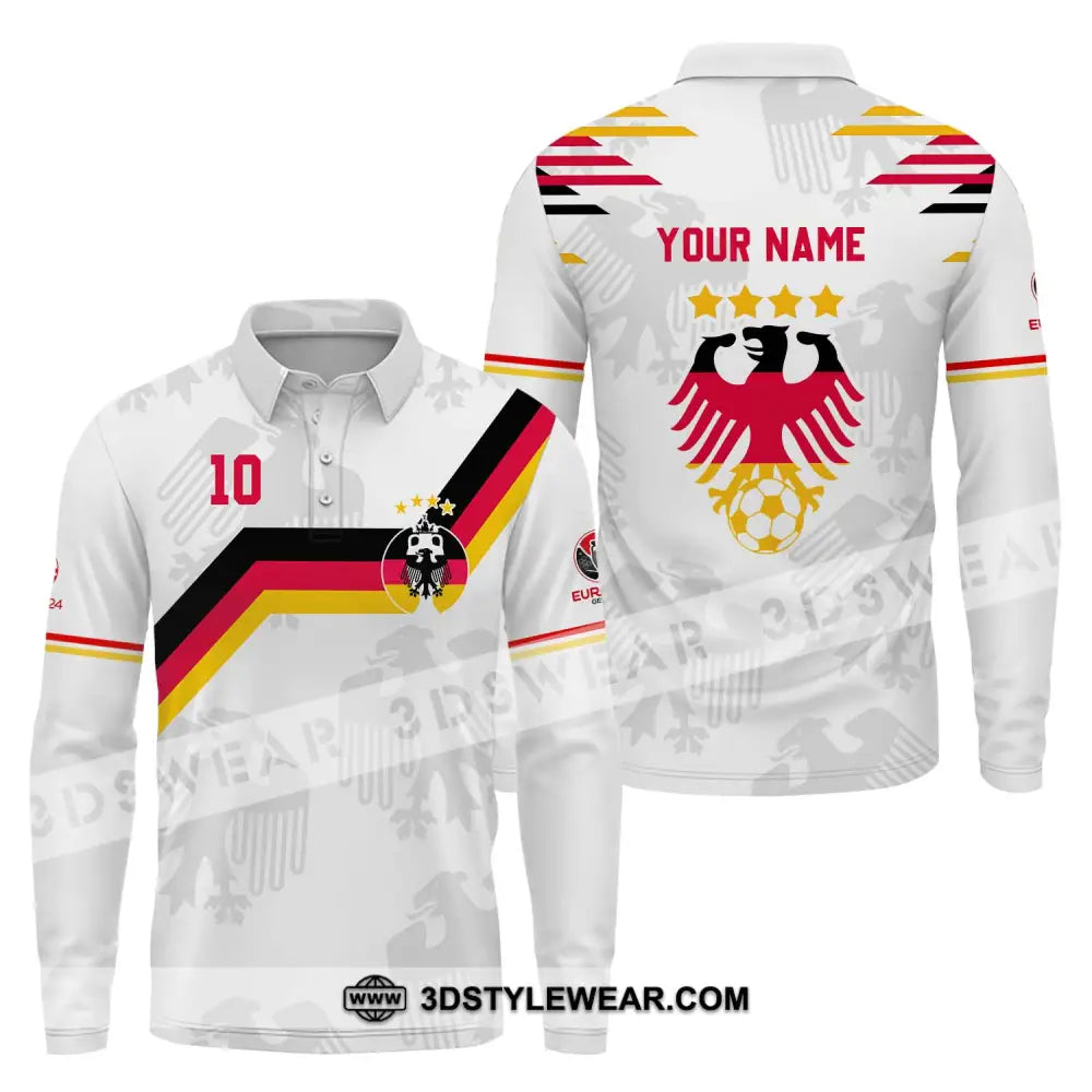 Unisex Shirt - Custom Name And Number Germany Euro 2024 White Color Long Sleeve Polo / S T-Shirt