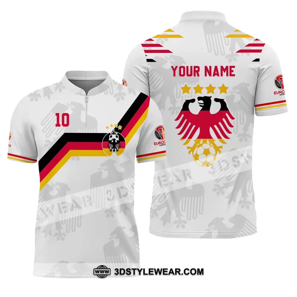 Unisex Shirt - Custom Name And Number Germany Euro 2024 White Color Zipper Polo / S T-Shirt