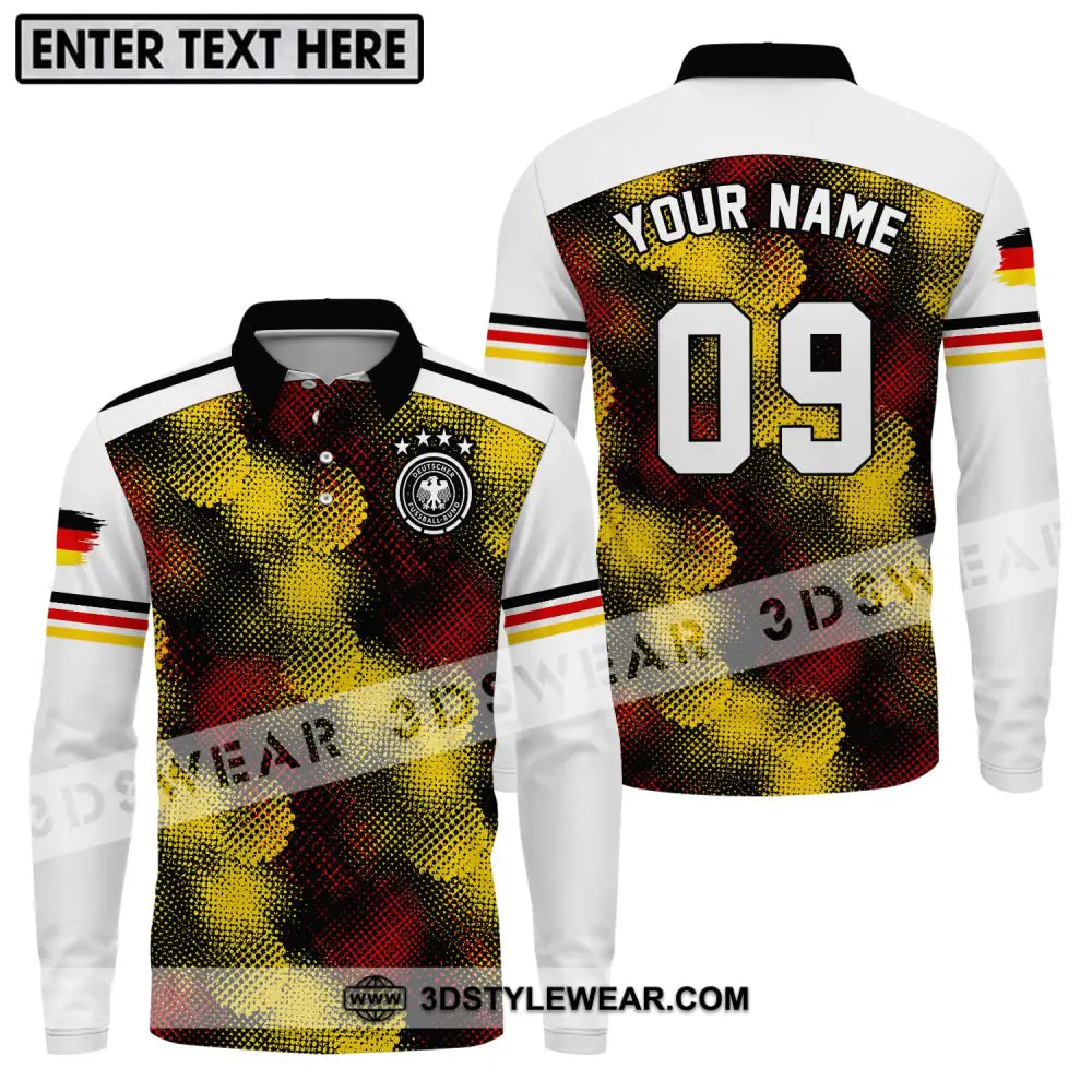 Unisex Shirt - Custom Name And Number Germany Flag Color Long Sleeve Polo / S T-Shirt