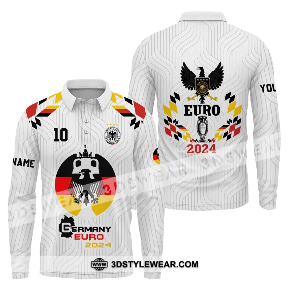 Unisex Shirt - Custom Name And Number Germany Team Euro 2024 Long Sleeve Polo / S T-Shirt