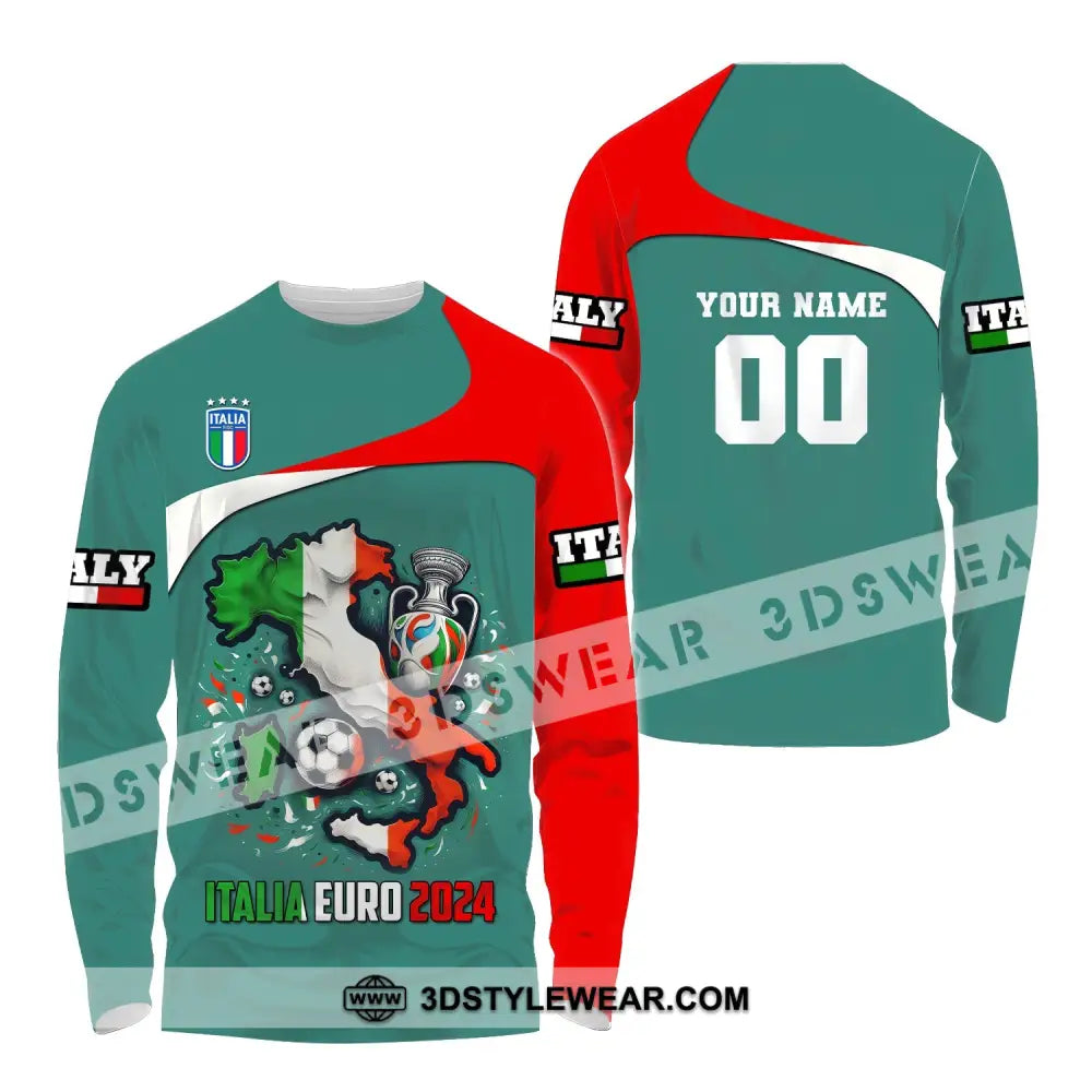 Unisex Shirt Custom Name And Number Italia Football Polo Long Sleeve Euro 2024 / S T-Shirt