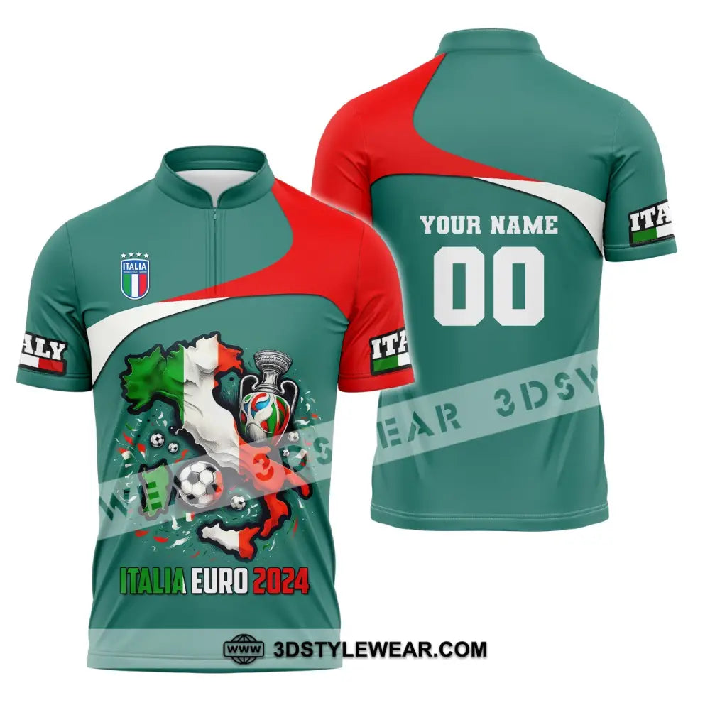 Unisex Shirt Custom Name And Number Italia Football Polo Long Sleeve Euro 2024 Zipper / S T-Shirt