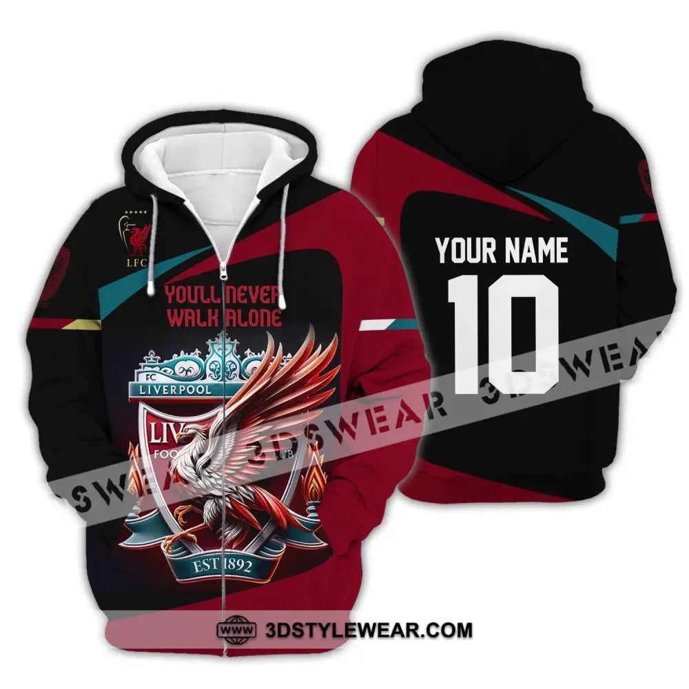 Unisex Shirt Custom Name And Number Kop Football Hoodie Long Sleeve Zipper / S T-Shirt