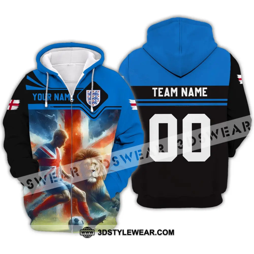 Unisex Shirt - Custom Name And Number Lion England National Team Euro 2024 Zipper Hoodie / S T-Shirt