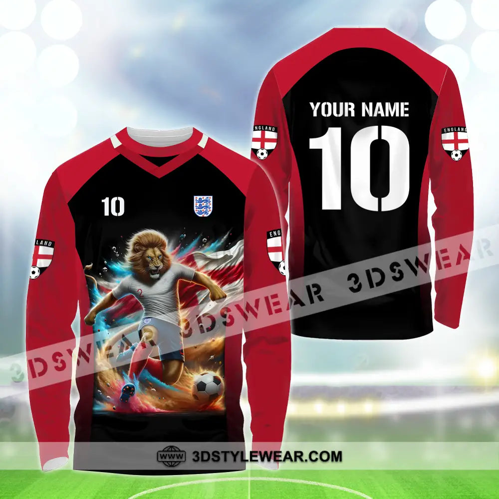 Unisex Shirt - Custom Name And Number Lion Playing Ball England Euro 2024 Long Sleeve / S T-Shirt