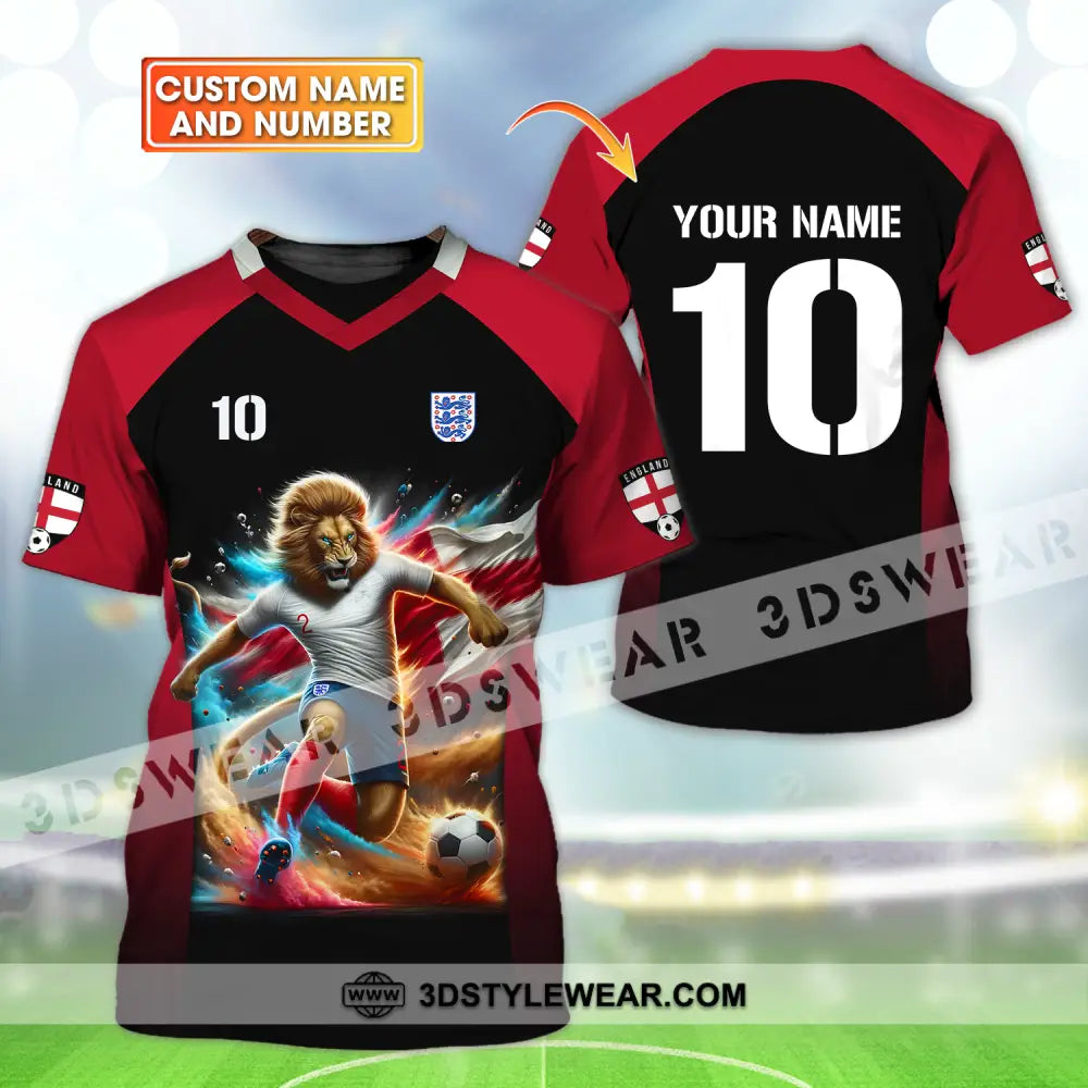 Unisex Shirt - Custom Name And Number Lion Playing Ball England Euro 2024 T-Shirt