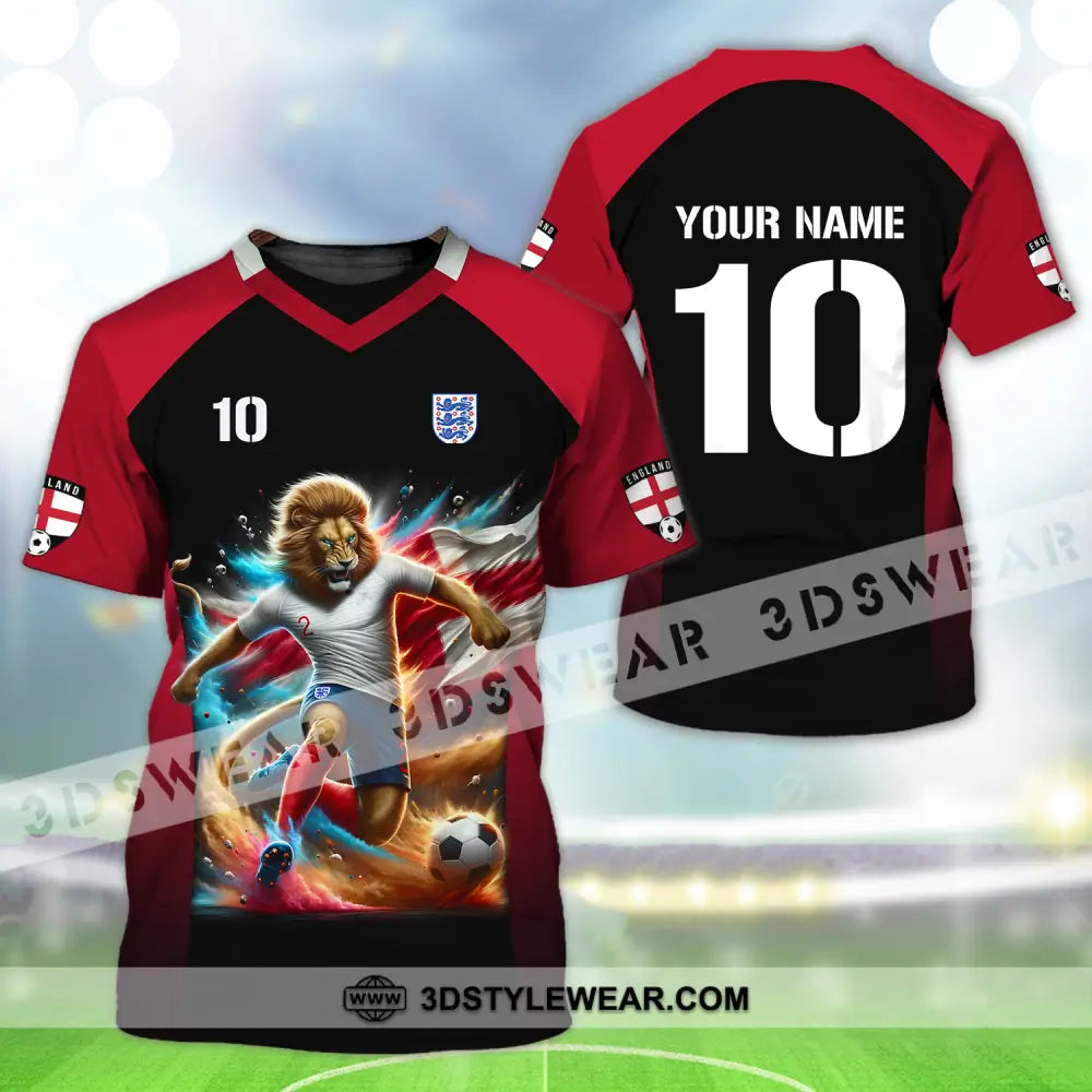 Unisex Shirt - Custom Name And Number Lion Playing Ball England Euro 2024 T-Shirt / S T-Shirt