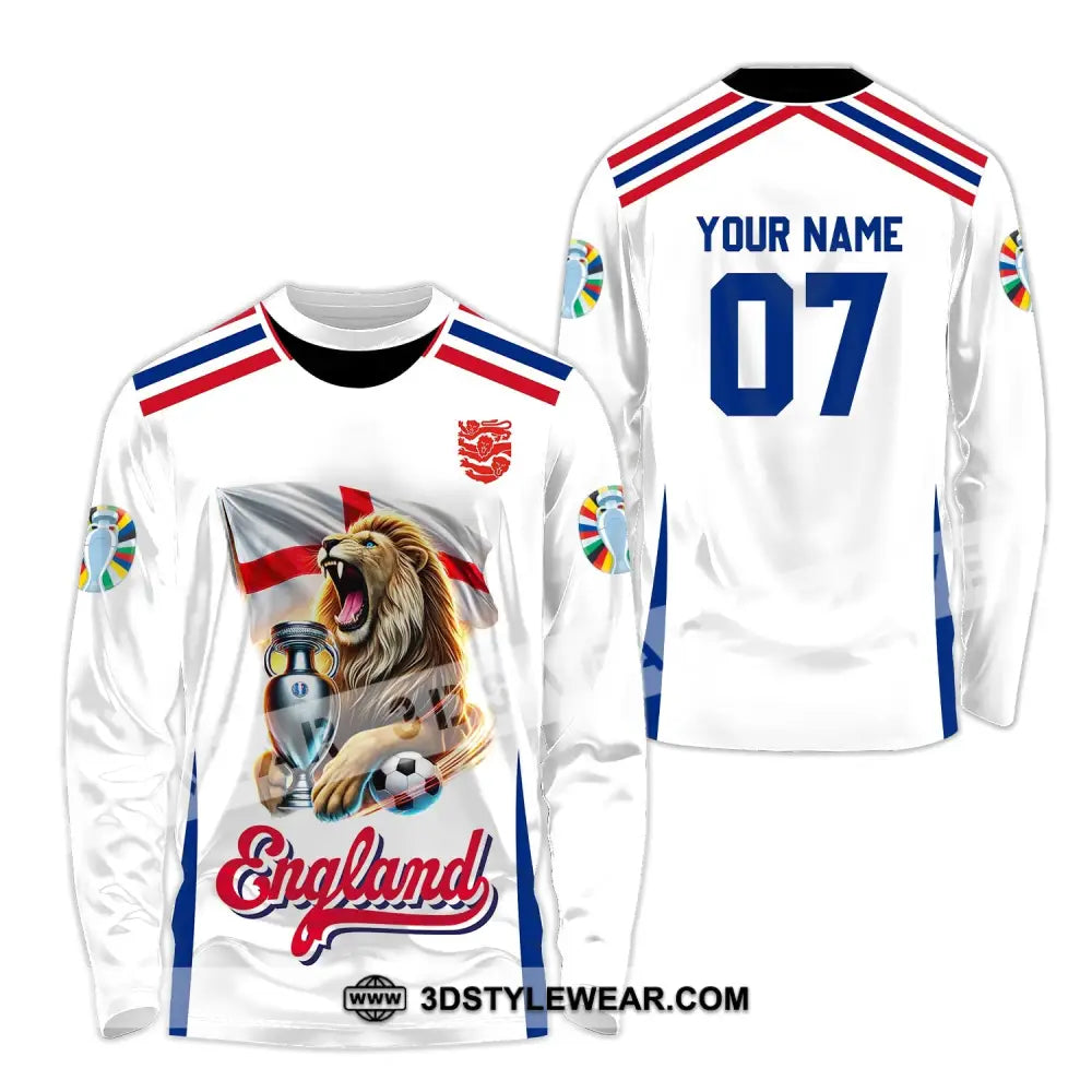 Unisex Shirt - Custom Name And Number National Team Euro 2024 Lion England Long Sleeve / S T-Shirt