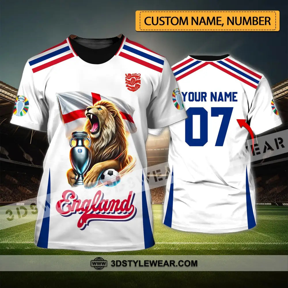 Unisex Shirt - Custom Name And Number National Team Euro 2024 Lion England T-Shirt