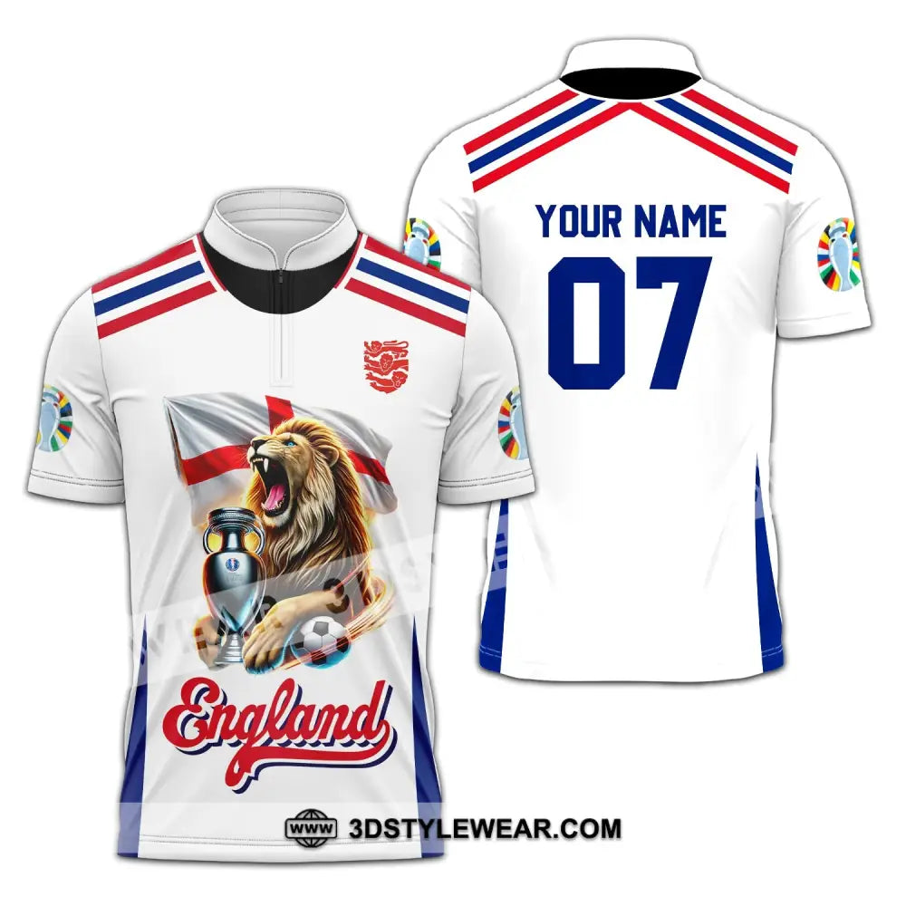 Unisex Shirt - Custom Name And Number National Team Euro 2024 Lion England Zipper Polo / S T-Shirt