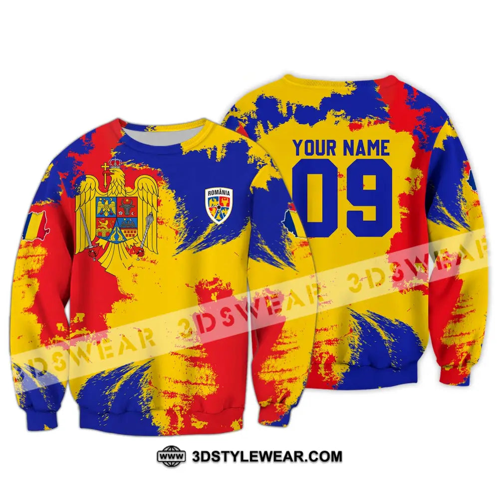 Unisex Shirt - Custom Name And Number National Team Flag Color Romania Long Sleeve / S T-Shirt