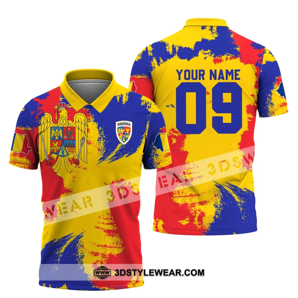 Unisex Shirt - Custom Name And Number National Team Flag Color Romania Polo / S T-Shirt