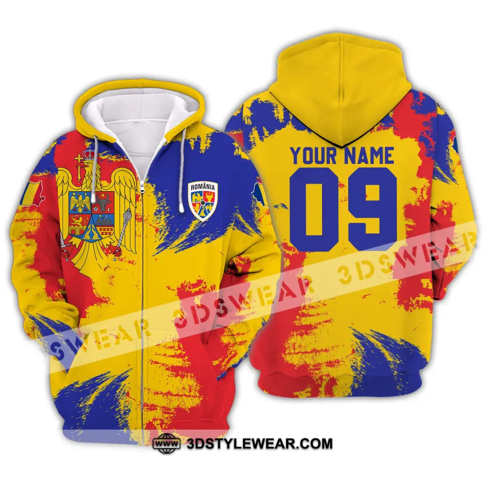 Unisex Shirt - Custom Name And Number National Team Flag Color Romania Zipper Hoodie / S T-Shirt