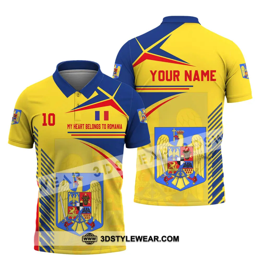 Unisex Shirt - Custom Name And Number National Team My Heart Belongs To Romania Polo / S T-Shirt