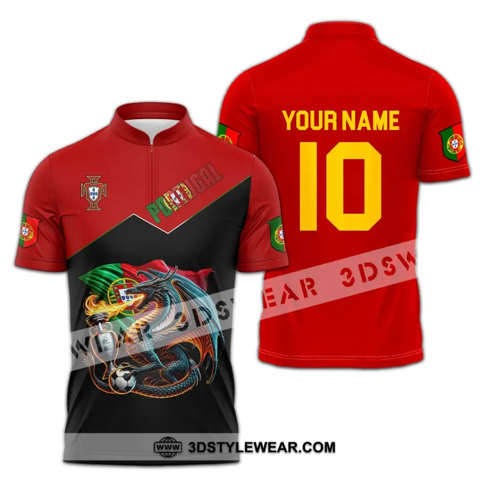 Unisex Shirt - Custom Name And Number National Team Sport Portugal Zipper Polo / S T-Shirt