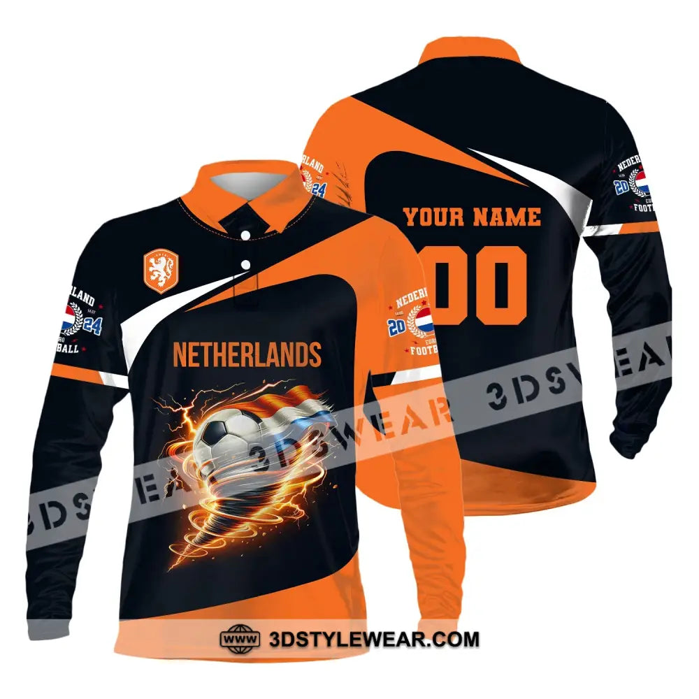 Unisex Shirt Custom Name And Number Netherlands Euro 2024 Football Polo Long Sleeve / S T-Shirt