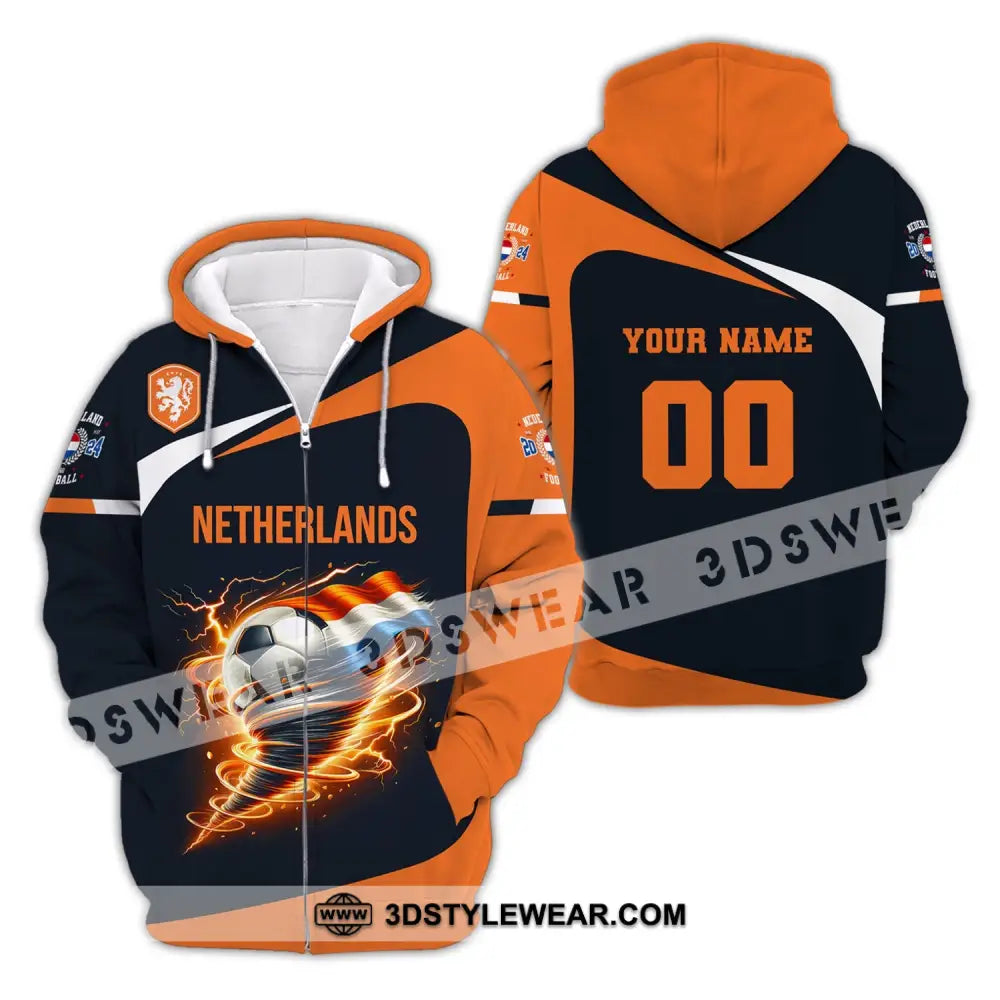 Unisex Shirt Custom Name And Number Netherlands Euro 2024 Football Polo Long Sleeve Zipper Hoodie /