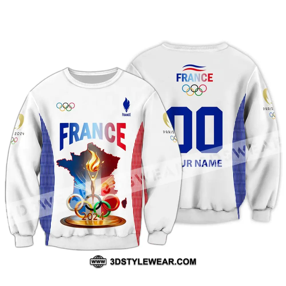 Unisex Shirt Custom Name And Number Olympic 2024 France Long Sleeve Polo / S T-Shirt