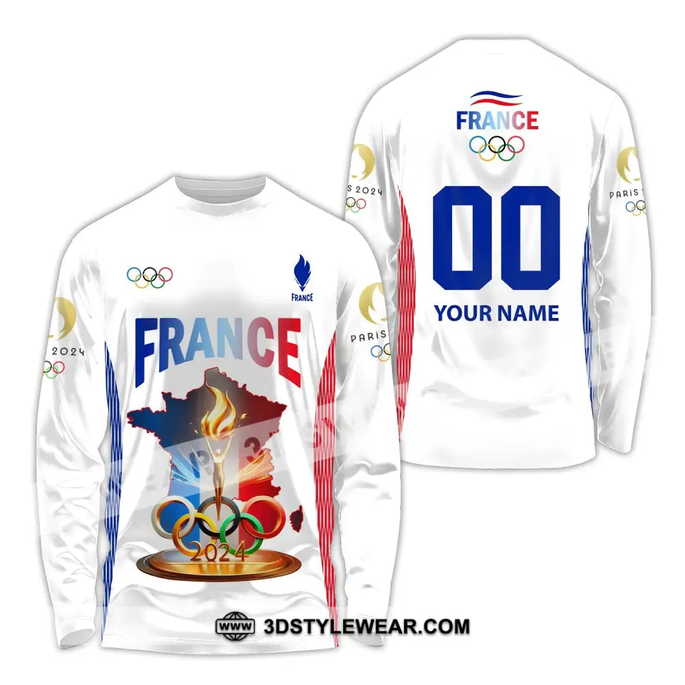 Unisex Shirt Custom Name And Number Olympic 2024 France Long Sleeve Polo / S T-Shirt