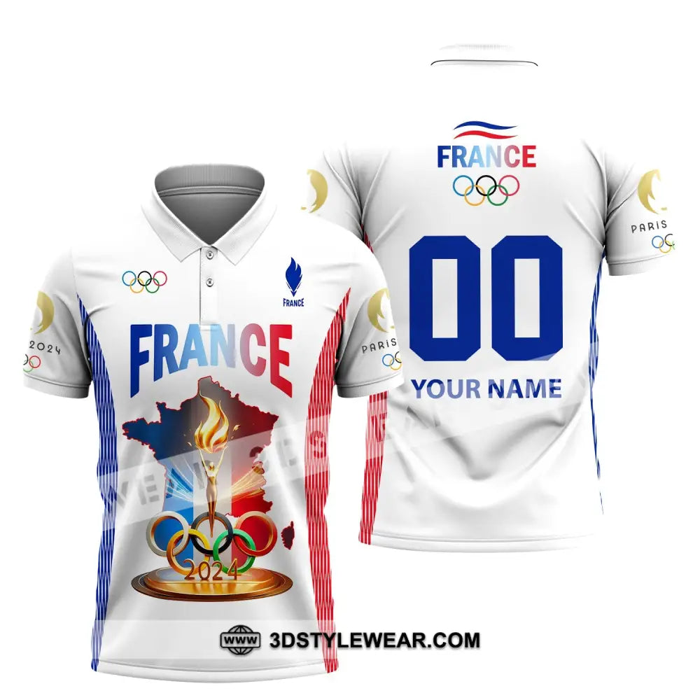 Unisex Shirt Custom Name And Number Olympic 2024 France Long Sleeve Polo / S T-Shirt