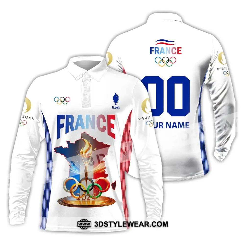 Unisex Shirt Custom Name And Number Olympic 2024 France Long Sleeve Polo / S T-Shirt