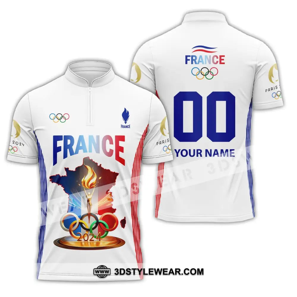 Unisex Shirt Custom Name And Number Olympic 2024 France Long Sleeve Polo Zipper / S T-Shirt