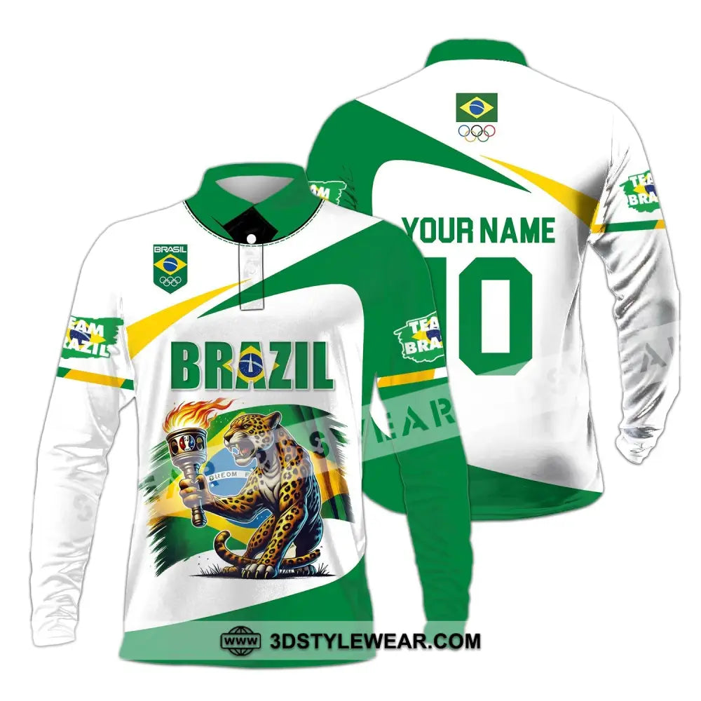 Unisex Shirt - Custom Name And Number Olympic 2024 Sport Brazil Long Sleeve Polo / S T-Shirt