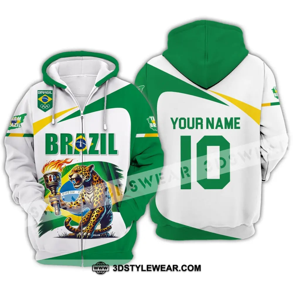 Unisex Shirt - Custom Name And Number Olympic 2024 Sport Brazil Zipper Hoodie / S T-Shirt