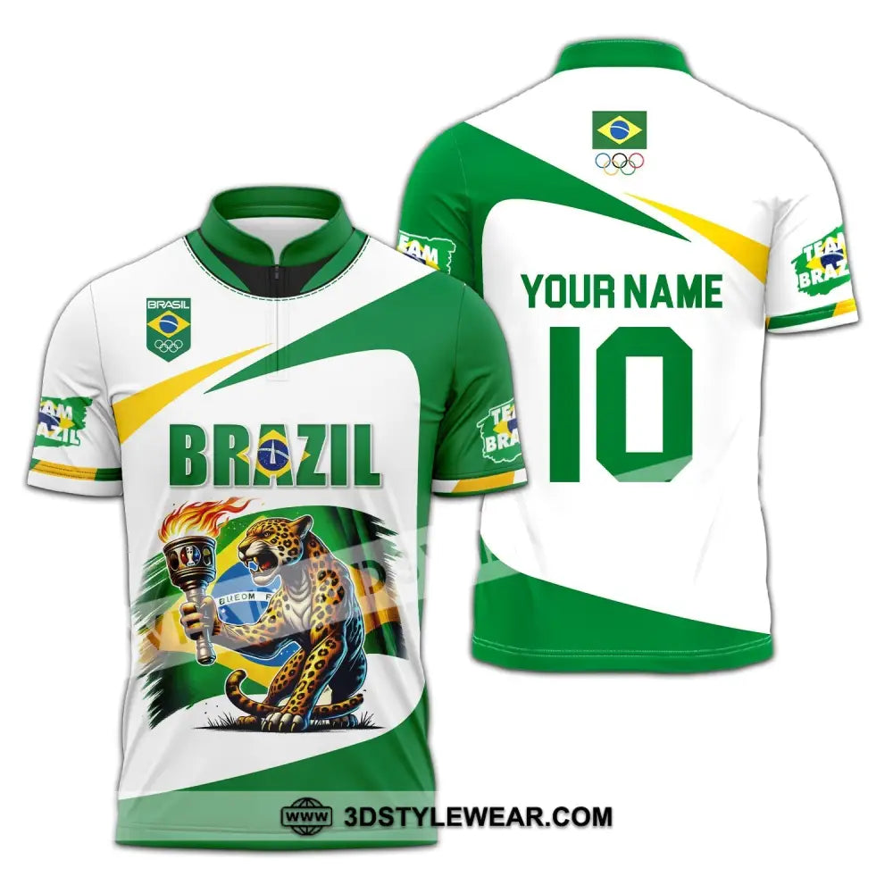 Unisex Shirt - Custom Name And Number Olympic 2024 Sport Brazil Zipper Polo / S T-Shirt