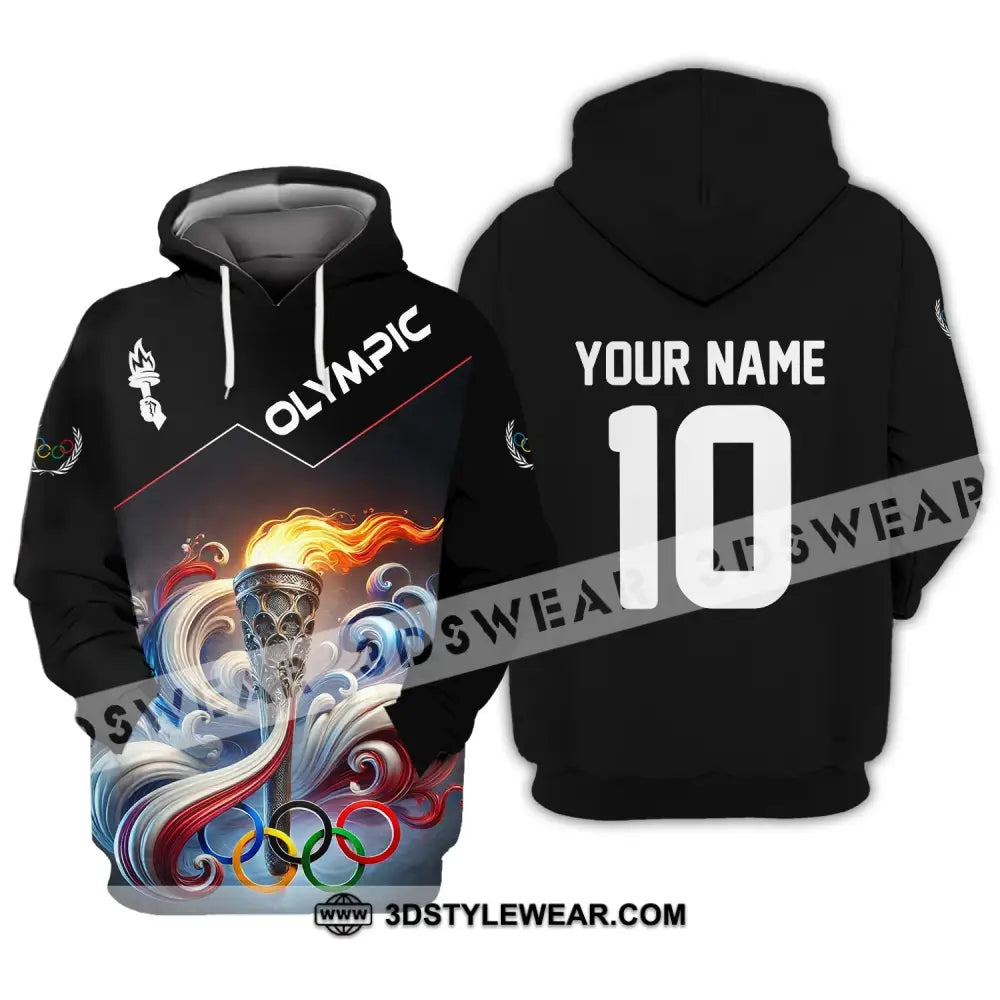 Unisex Shirt - Custom Name And Number Olympic Paris 2024 Fire Hoodie / S T-Shirt