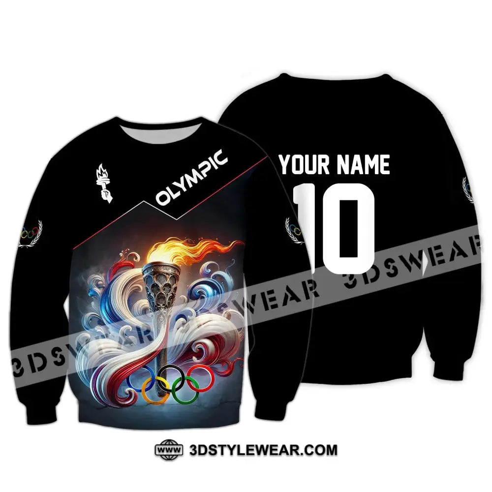 Unisex Shirt - Custom Name And Number Olympic Paris 2024 Fire Long Sleeve / S T-Shirt