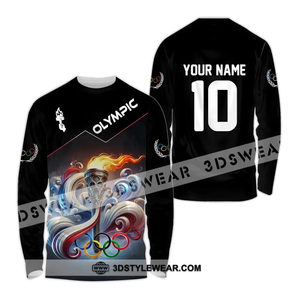 Unisex Shirt - Custom Name And Number Olympic Paris 2024 Fire Long Sleeve / S T-Shirt