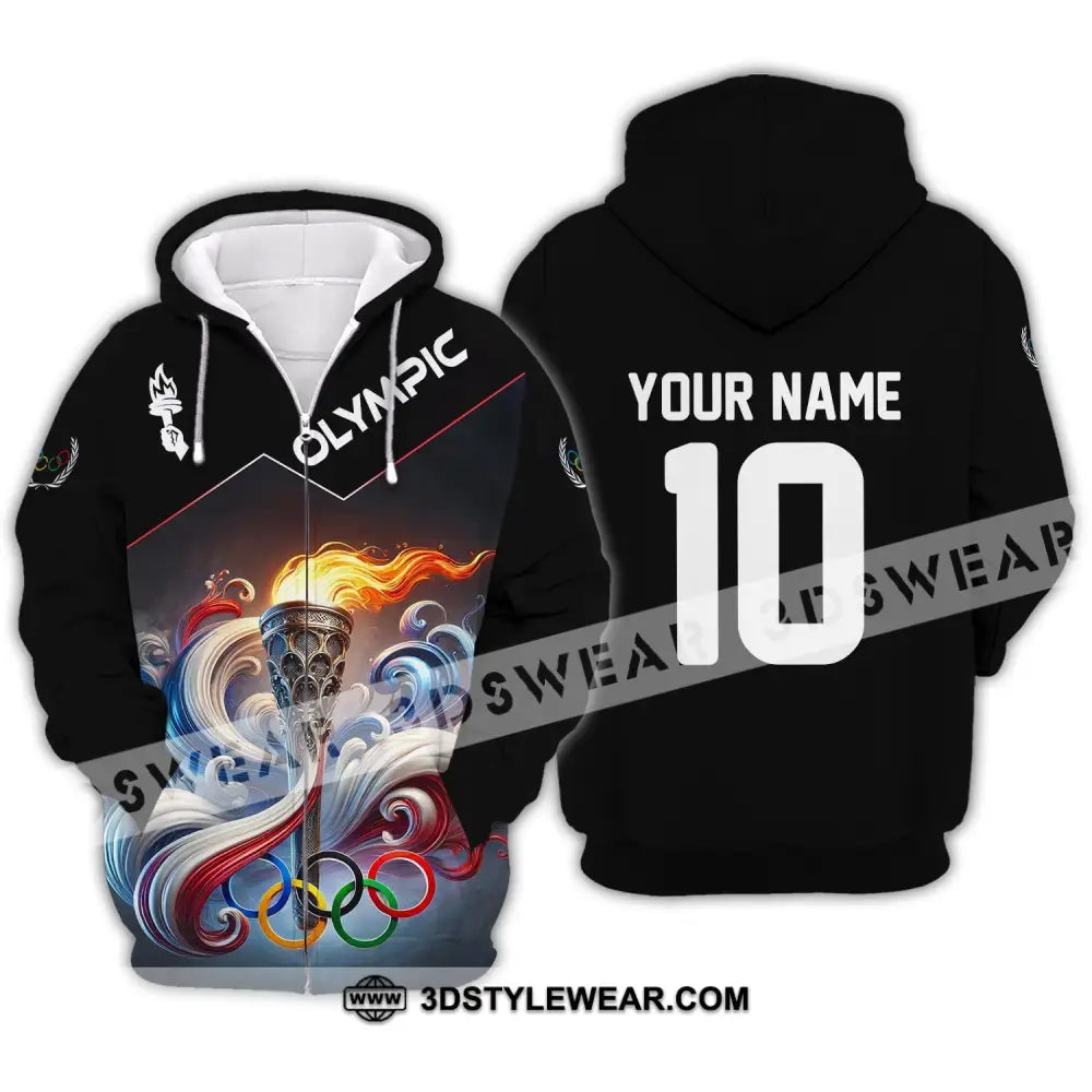 Unisex Shirt - Custom Name And Number Olympic Paris 2024 Fire Zipper Hoodie / S T-Shirt