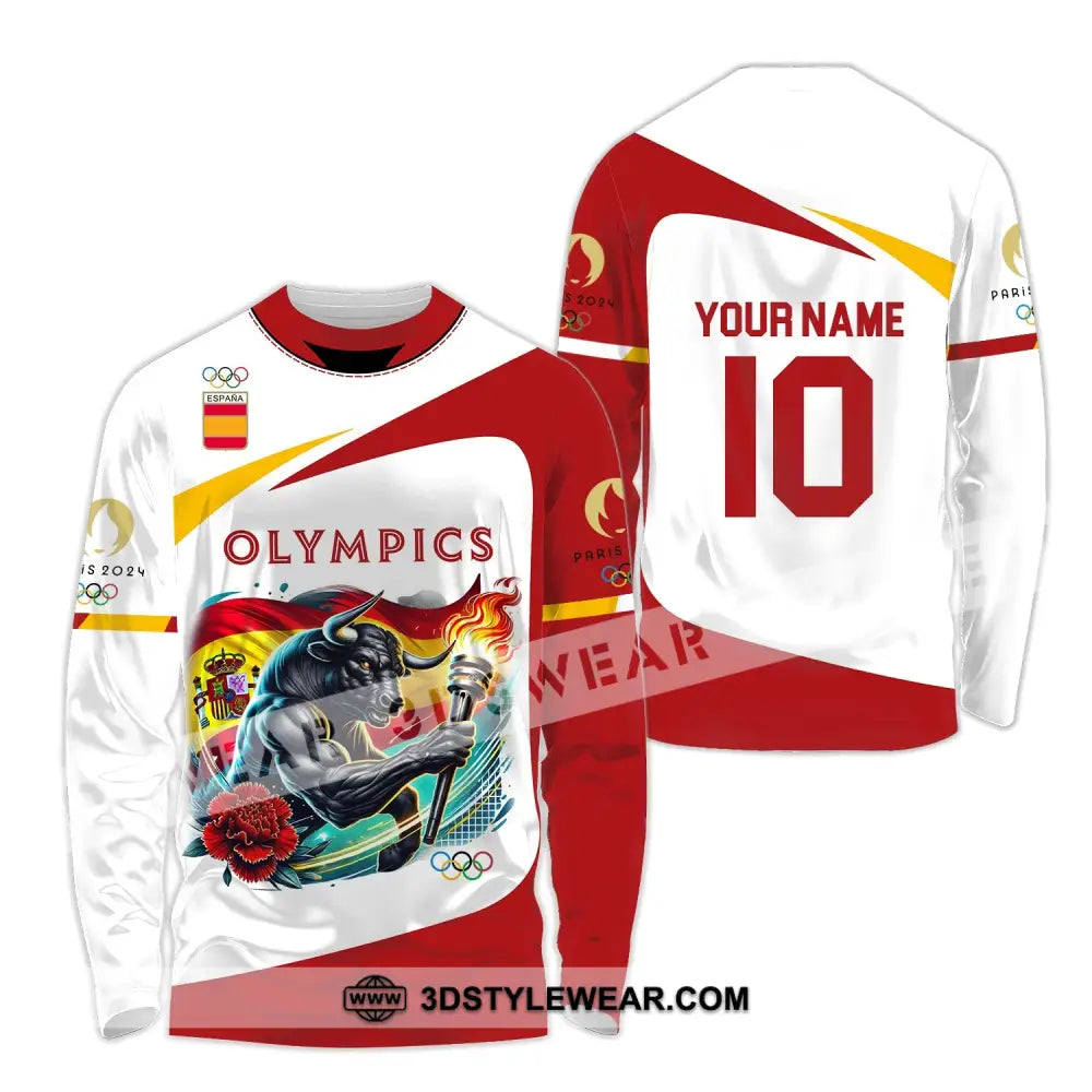 Unisex Shirt - Custom Name And Number Olympics Paris 2024 Sport Spain Long Sleeve / S T-Shirt