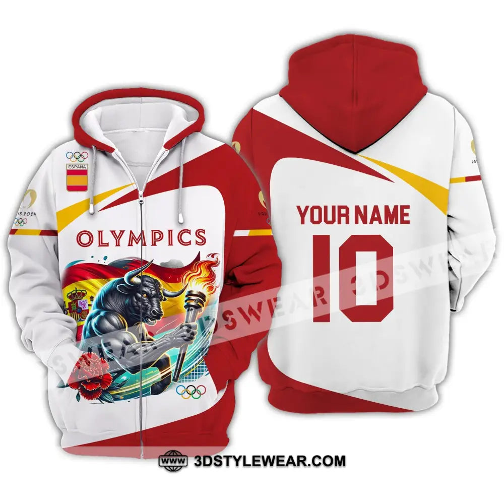 Unisex Shirt - Custom Name And Number Olympics Paris 2024 Sport Spain Zipper Hoodie / S T-Shirt