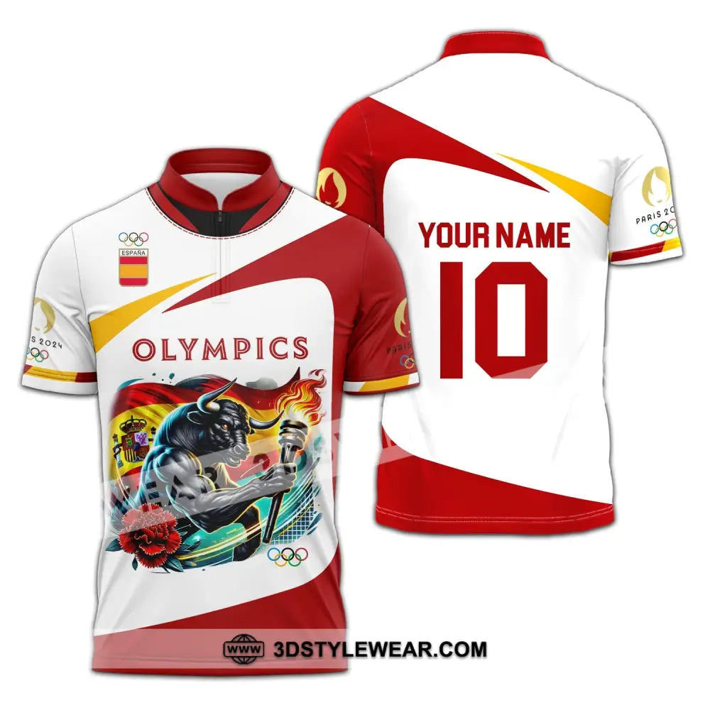 Unisex Shirt - Custom Name And Number Olympics Paris 2024 Sport Spain Zipper Polo / S T-Shirt