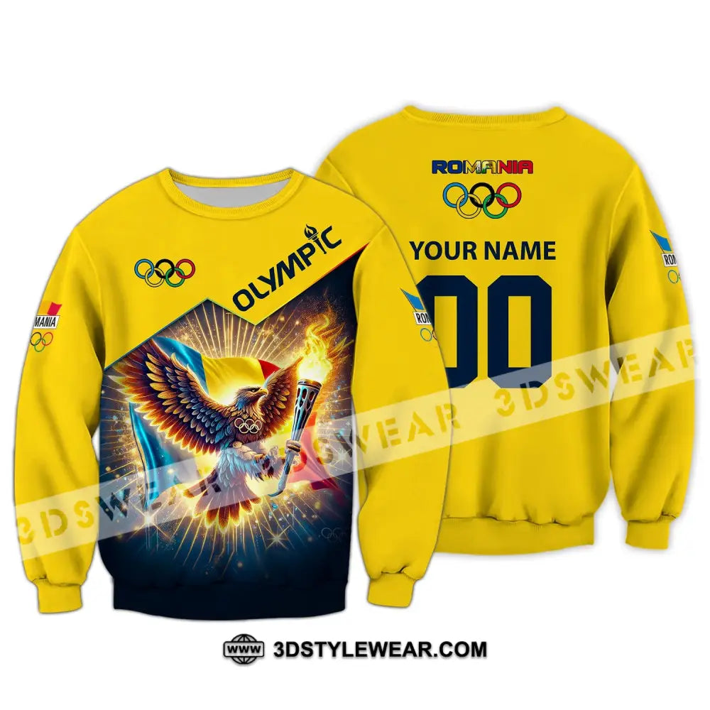 Unisex Shirt Custom Name And Number Romania Olympic 2024 Long Sleeve Polo / S T-Shirt