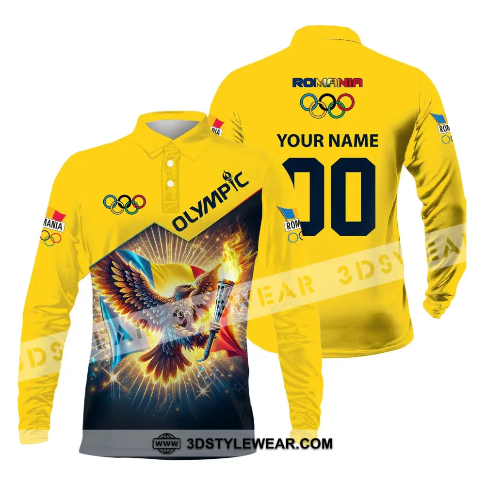 Unisex Shirt Custom Name And Number Romania Olympic 2024 Long Sleeve Polo / S T-Shirt