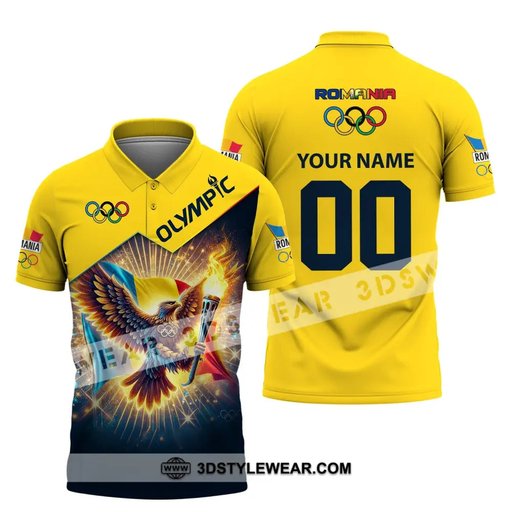 Unisex Shirt Custom Name And Number Romania Olympic 2024 Long Sleeve Polo / S T-Shirt