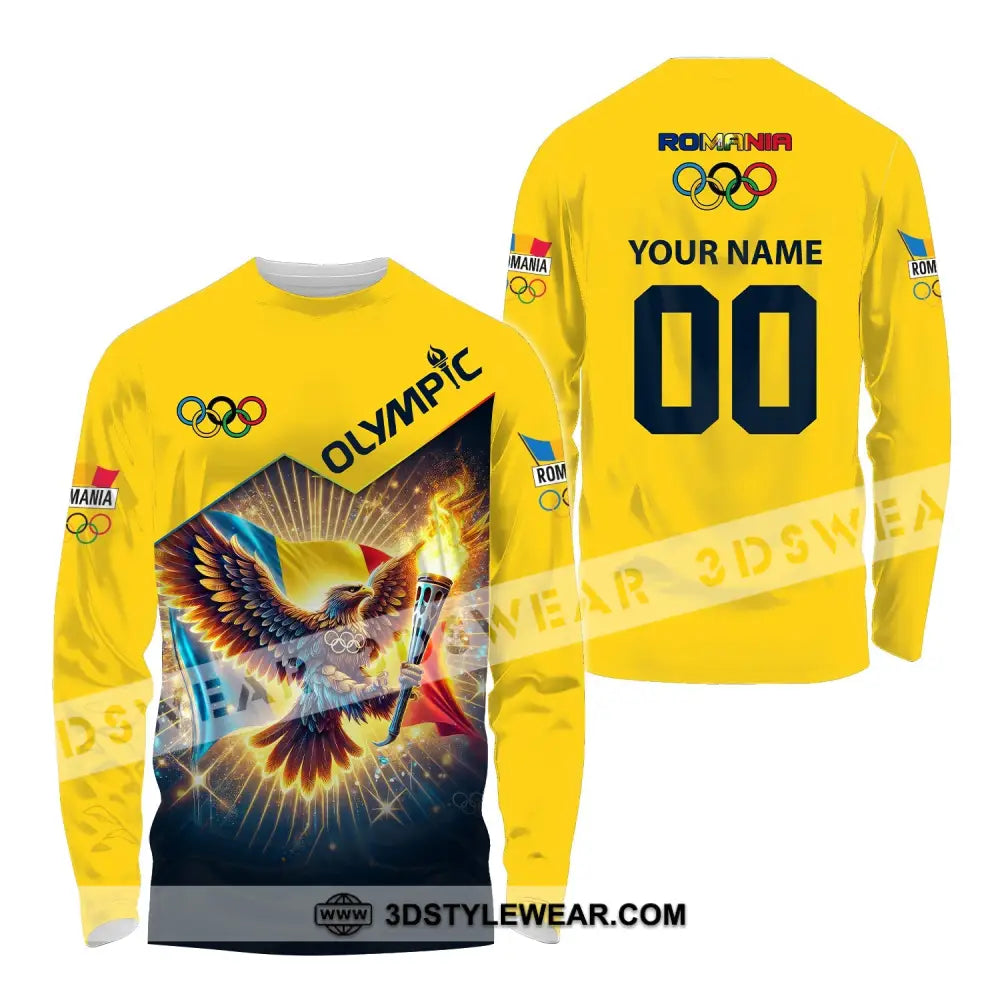 Unisex Shirt Custom Name And Number Romania Olympic 2024 Long Sleeve Polo / S T-Shirt