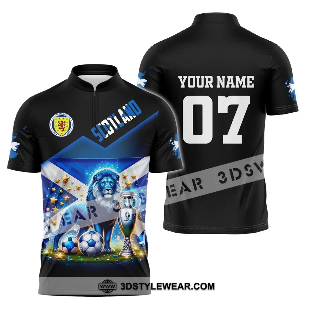 Unisex Shirt Custom Name And Number Scotland Football Euro 2024 Polo Long Sleeve Zipper / S T-Shirt