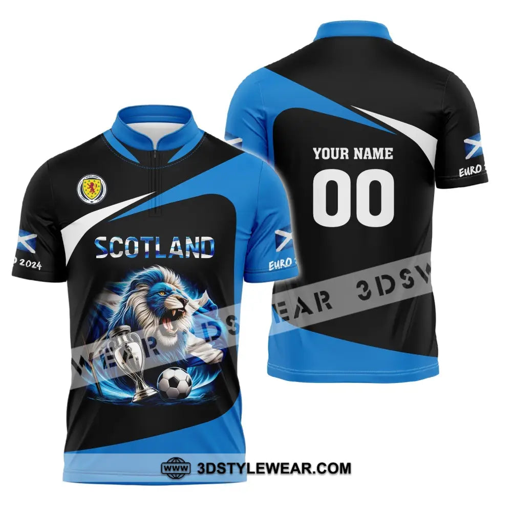 Unisex Shirt Custom Name And Number Scotland Football Euro 2024 Polo Long Sleeve Zipper / S T-Shirt