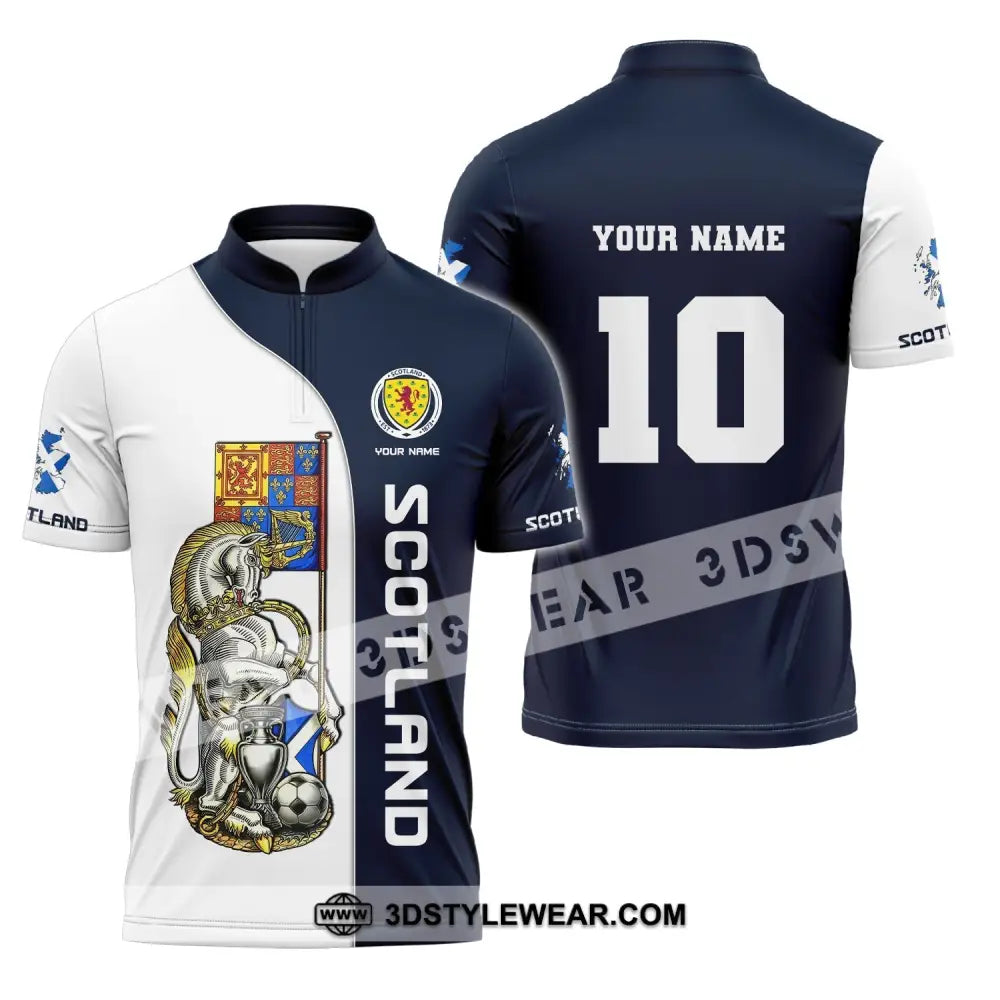 Unisex Shirt Custom Name And Number Scotland Football Polo Long Sleeve Euro 2024 Zipper / S T-Shirt