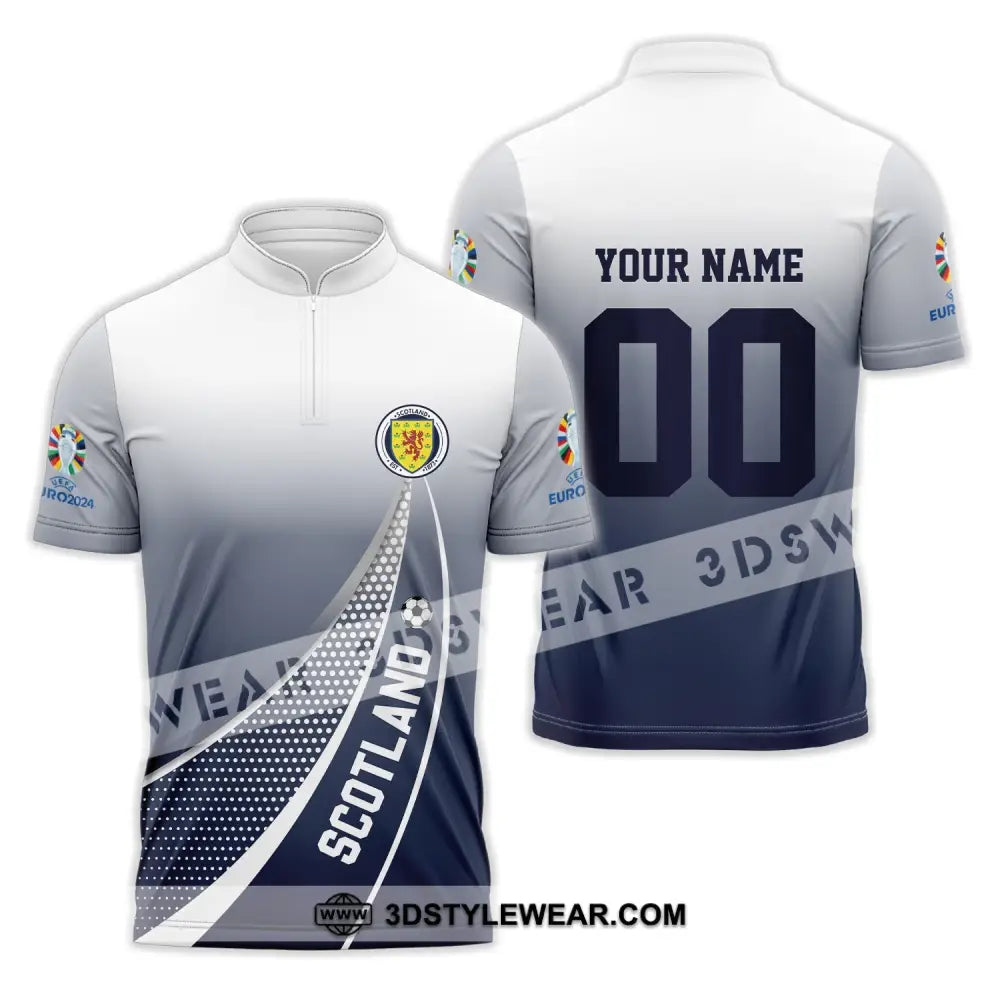 Unisex Shirt - Custom Name And Number Scotland National Team Euro 2024 Zipper Polo / S T-Shirt