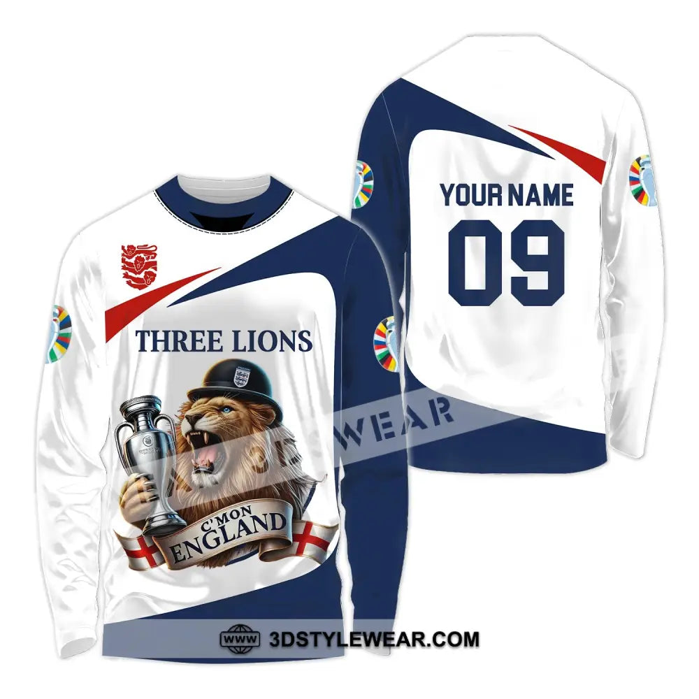 Unisex Shirt - Custom Name And Number Sport C’mon England Three Lions Long Sleeve / S T-Shirt