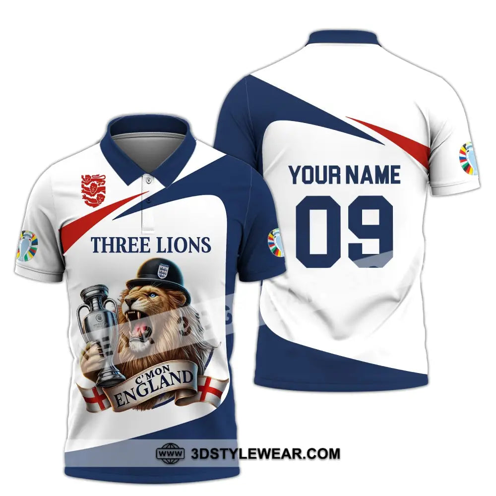 Unisex Shirt - Custom Name And Number Sport C’mon England Three Lions Polo / S T-Shirt