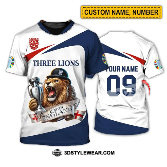 Unisex Shirt - Custom Name And Number Sport C’mon England Three Lions T-Shirt